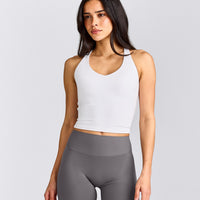 SoftMotion™ Racer Back Mid Tank Top With Built in Bra Shelf | White