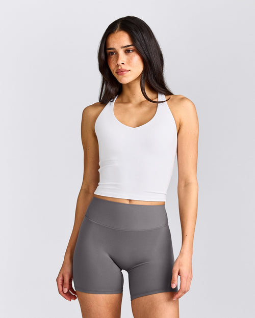 SoftMotion™ Racer Back Mid Tank Top With Built in Bra Shelf | White