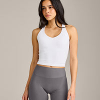SoftMotion™ Racer Back Mid Tank Top With Built in Bra Shelf | White