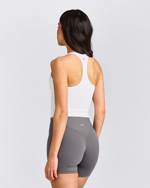 SoftMotion™ Racer Back Mid Tank Top With Built in Bra Shelf | White
