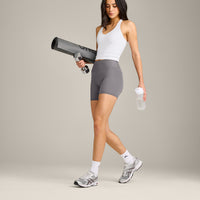 SoftMotion™ Racer Back Mid Tank Top With Built in Bra Shelf | White