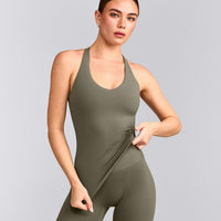 SoftMotion™ Racer Back Tank Top with Built in Bra Shelf with Gray Logo | Alpine Green