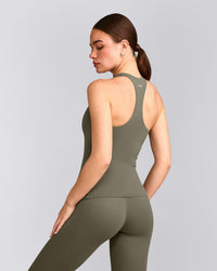 SoftMotion™ Racer Back Tank Top with Built in Bra Shelf with Gray Logo | Alpine Green