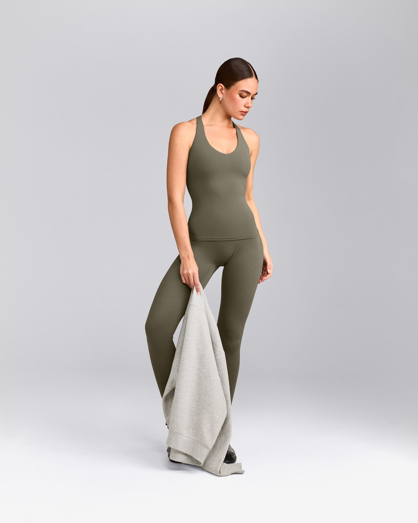 SoftMotion™ Racer Back Tank Top with Built in Bra Shelf with Gray Logo | Alpine Green