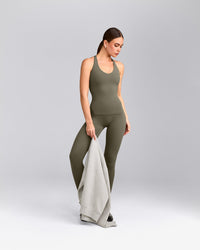 SoftMotion™ Racer Back Tank Top with Built in Bra Shelf with Gray Logo | Alpine Green