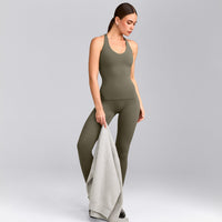 SoftMotion™ Racer Back Tank Top with Built in Bra Shelf with Gray Logo | Alpine Green