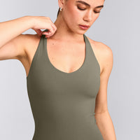 SoftMotion™ Racer Back Tank Top with Built in Bra Shelf with Gray Logo | Alpine Green
