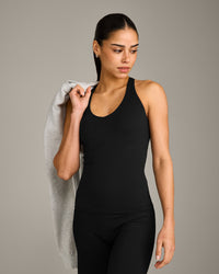 SoftMotion™ Racer Back Vest with Built in Bra Shelf with Gray Logo | Black