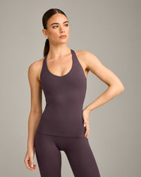 SoftMotion™ Racer Back Vest with Built in Bra Shelf with Gray Logo | Dark Umber Brown