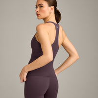 SoftMotion™ Racer Back Vest with Built in Bra Shelf with Gray Logo | Dark Umber Brown