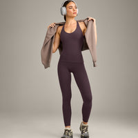 SoftMotion™ Racer Back Vest with Built in Bra Shelf with Gray Logo | Dark Umber Brown