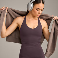 SoftMotion™ Racer Back Vest with Built in Bra Shelf with Gray Logo | Dark Umber Brown