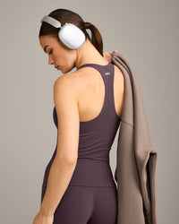 SoftMotion™ Racer Back Vest with Built in Bra Shelf with Gray Logo | Dark Umber Brown