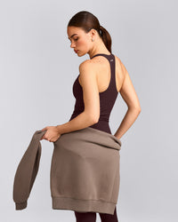 SoftMotion™ Racer Back Tank Top with Built in Bra Shelf with Gray Logo | Plum Brown