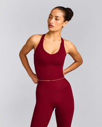 SoftMotion™ Racer Back Mid Tank Top with Built in Bra Shelf with Gray Logo | Ruby Red