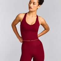 SoftMotion™ Racer Back Mid Tank Top with Built in Bra Shelf with Gray Logo | Ruby Red
