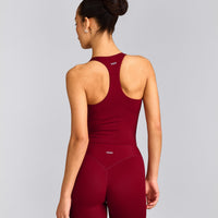 SoftMotion™ Racer Back Mid Tank Top with Built in Bra Shelf with Gray Logo | Ruby Red