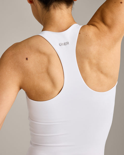 SoftMotion™ Racer Back Tank Top with Built in Bra Shelf | White