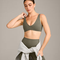 SoftMotion™ Scoop Back Bralette with Gray Logo | Alpine Green