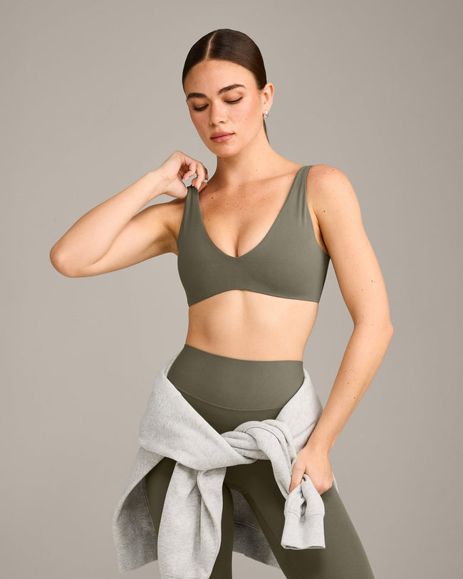 SoftMotion™ Scoop Back Bralette with Gray Logo | Alpine Green