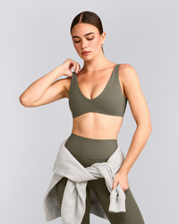 SoftMotion™ Scoop Back Bralette with Gray Logo | Alpine Green
