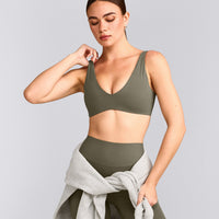 SoftMotion™ Scoop Back Bralette with Gray Logo | Alpine Green