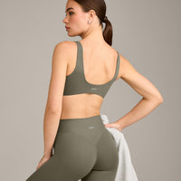 SoftMotion™ Scoop Back Bralette with Gray Logo | Alpine Green