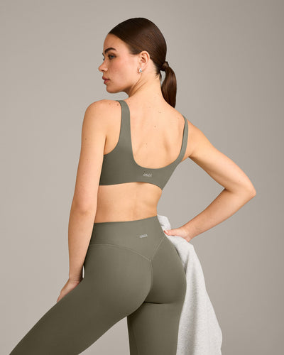 SoftMotion™ Scoop Back Bralette with Gray Logo | Alpine Green