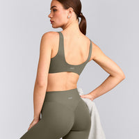SoftMotion™ Scoop Back Bralette with Gray Logo | Alpine Green