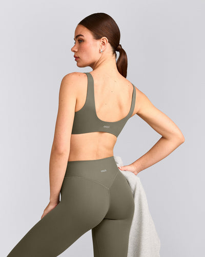SoftMotion™ Scoop Back Bralette with Gray Logo | Alpine Green