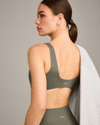 SoftMotion™ Scoop Back Bralette with Gray Logo | Alpine Green