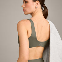 SoftMotion™ Scoop Back Bralette with Gray Logo | Alpine Green