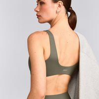 SoftMotion™ Scoop Back Bralette with Gray Logo | Alpine Green