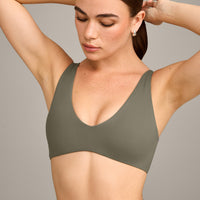 SoftMotion™ Scoop Back Bralette with Gray Logo | Alpine Green