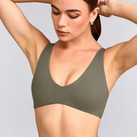 SoftMotion™ Scoop Back Bralette with Gray Logo | Alpine Green