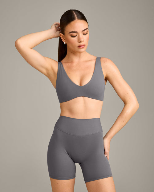 SoftMotion™ Scoop Back Bralette with Gray Logo | Ash Gray