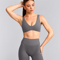 SoftMotion™ Scoop Back Bralette with Gray Logo | Ash Gray