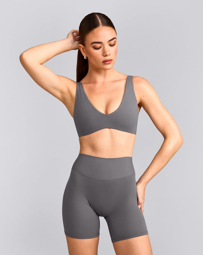 SoftMotion™ Scoop Back Bralette with Gray Logo | Ash Gray