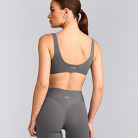 SoftMotion™ Scoop Back Bralette with Gray Logo | Ash Gray