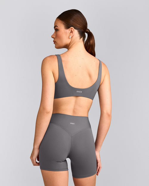 SoftMotion™ Scoop Back Bralette with Gray Logo | Ash Gray