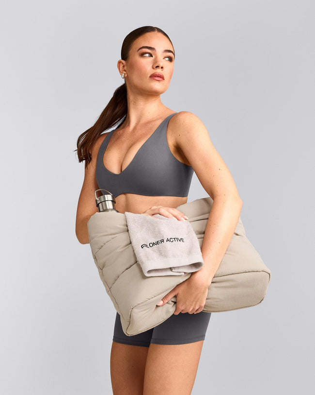 SoftMotion™ Scoop Back Bralette with Gray Logo | Ash Gray
