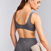 SoftMotion™ Scoop Back Bralette with Gray Logo | Ash Gray