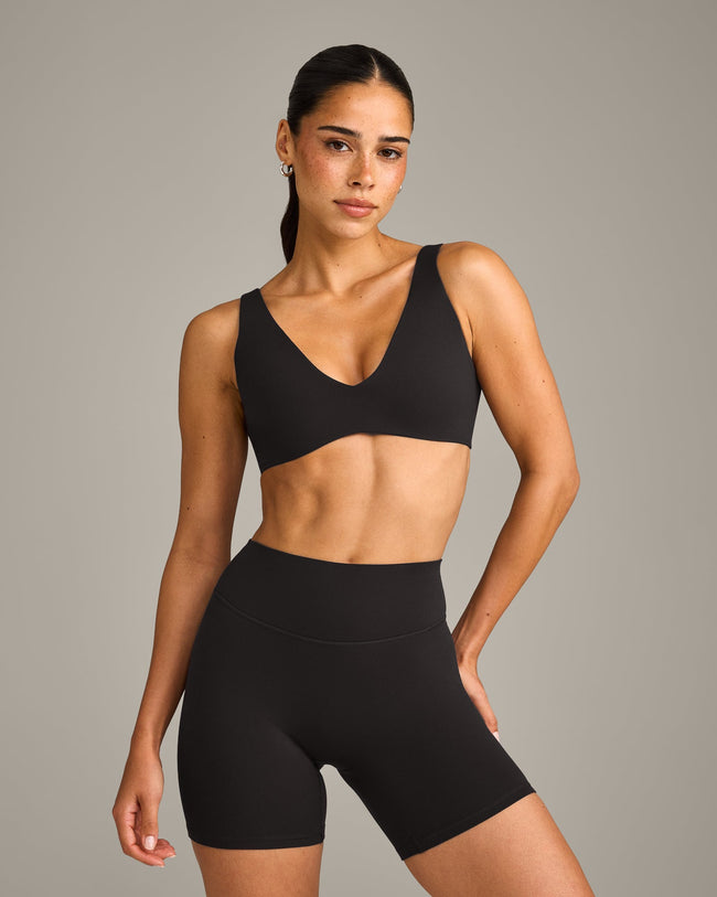 SoftMotion™ Scoop Back Bralette with Gray Logo | Black