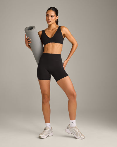 SoftMotion™ Scoop Back Bralette with Gray Logo | Black