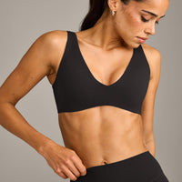 SoftMotion™ Scoop Back Bralette with Gray Logo | Black