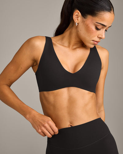 SoftMotion™ Scoop Back Bralette with Gray Logo | Black