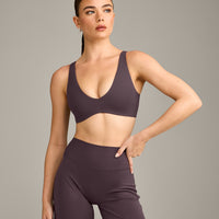 SoftMotion™ Scoop Back Bralette with Gray Logo | Dark Umber Brown