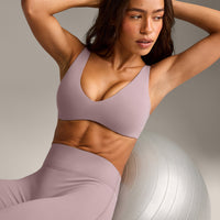 SoftMotion™ Scoop Back Bralette with White Logo | Dusty Purple