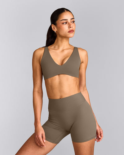 SoftMotion™ Scoop Back Bralette with Gray Logo | Moss Brown
