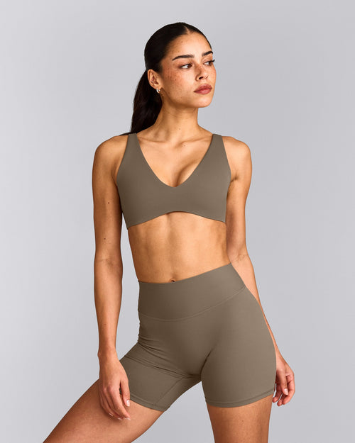 SoftMotion™ Scoop Back Bralette with Gray Logo | Moss Brown